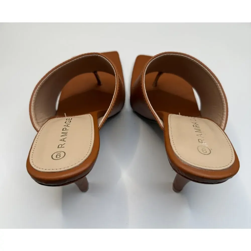 NWOT Rampage brown women's square-toe thong mule sandals slip-on Sz 9